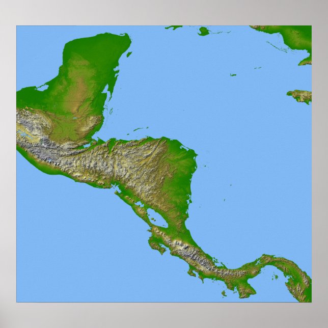 Topographic view of Central America Poster (Front)