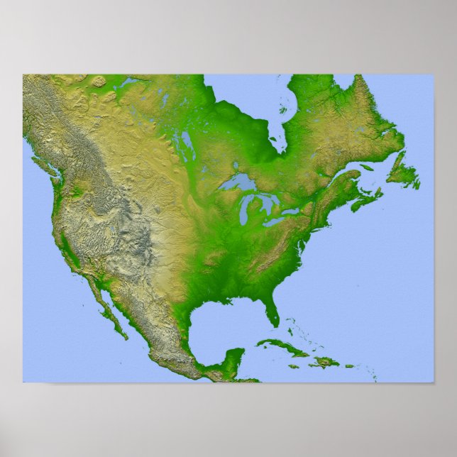 Topographic view of North America Poster (Front)