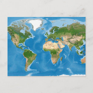 Topographic World Map Earth Illustration Holiday Postcard