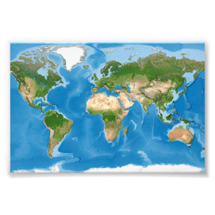 Topographic World Map Earth Illustration Photo Print