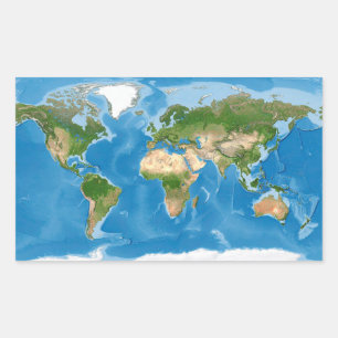 Topographic World Map Earth Illustration Rectangular Sticker