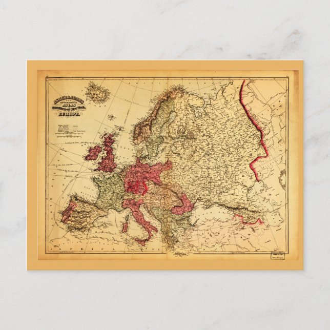 Topographical Map of Europe (1871) Postcard (Front)