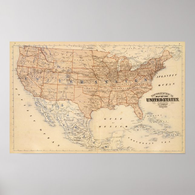 Topographical Map of the United States Poster (Front)