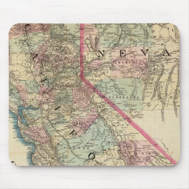 Topographical Railroad and County Map, California Mouse Pad (Front)