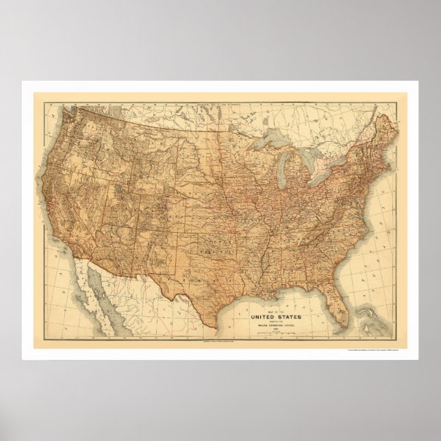 Topographical USA Map - 1883 Poster (Front)