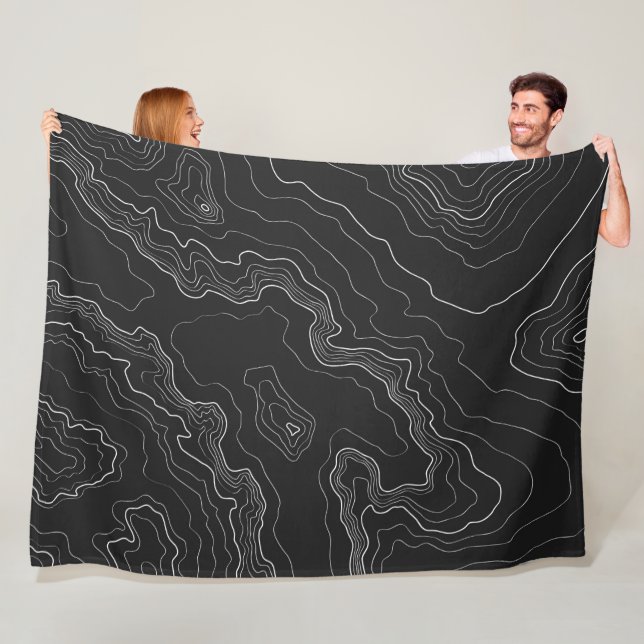 Topography Black map Fleece Blanket (In Situ)