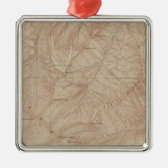 Topography Map, Yellowstone National Part, Wyoming Metal Tree Decoration (Front)
