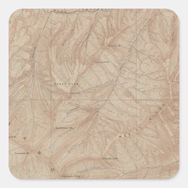 Topography Map, Yellowstone National Part, Wyoming Square Sticker (Front)
