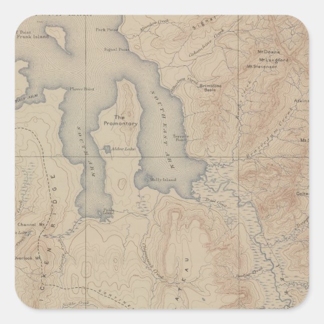 Topography Map, Yellowstone National Part, Wyoming Square Sticker (Front)