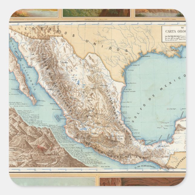 Topography of Mexico Square Sticker (Front)