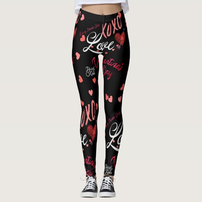Topography Valentine's Day Hugs Kisses XOXO Print  Leggings (Front)