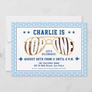 TopOne Fighter Pilot Themed First Birthday Invitation