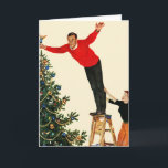 Topping the Tree Holiday Card<br><div class="desc">Artist: John Falter | Dad almost falls as he puts angel on tree</div>