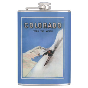 Tops the Nation - Skiing Promotional Poster Hip Flask