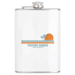 Topsail Beach North Carolina Sun Palm Trees Hip Flask
