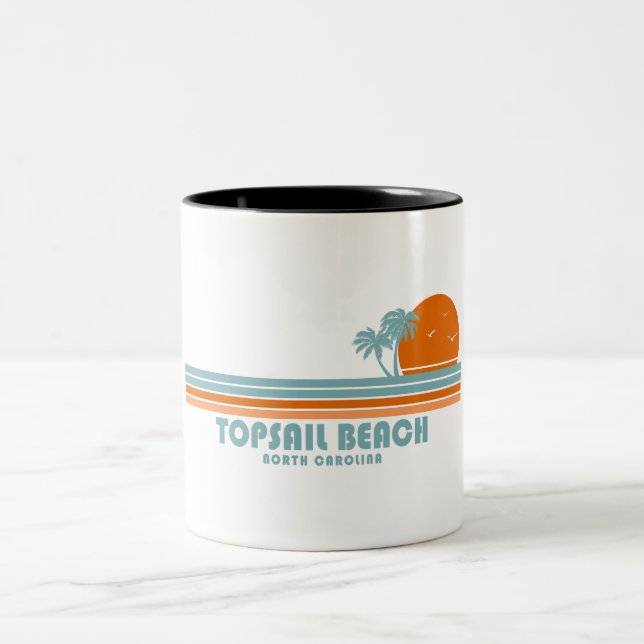 Topsail Beach North Carolina Sun Palm Trees Two-Tone Coffee Mug (Center)