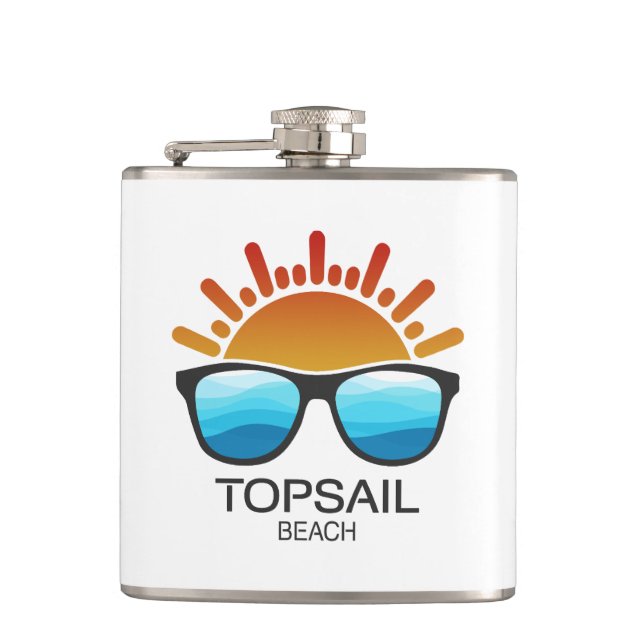 Topsail Beach North Carolina Sunglasses Hip Flask (Front)