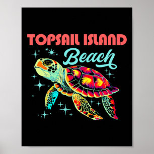 Topsail Island Beach Nc Artistic Sea Turtle Retro  Poster