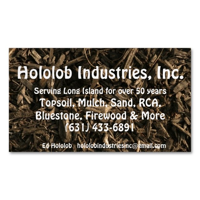 Topsoil, Mulch, Sand, Decorative Rock Supplies Magnetic Business Card (Front)