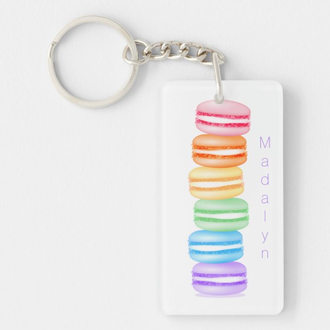 topsy turvy rainbow macarons personalised key ring (Front)