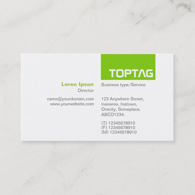 TopTag v2 - Martian Green Business Card (Front)