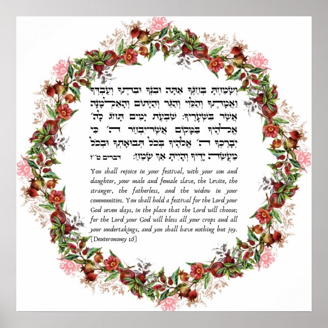 Torah Quote for the Jewish Holiday of Sukkot Poster (Front)