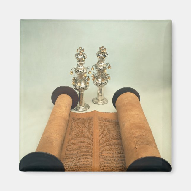 Torah scroll with Silver Crown finials Magnet (Front)