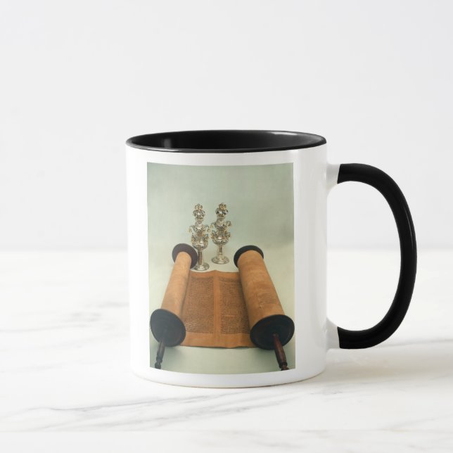 Torah scroll with Silver Crown finials Mug (Right)