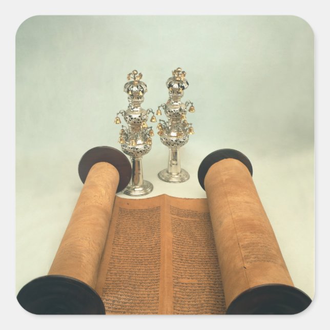 Torah scroll with Silver Crown finials Square Sticker (Front)