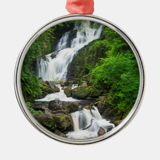 Torc waterfall scenic, Ireland Metal Tree Decoration (Front)
