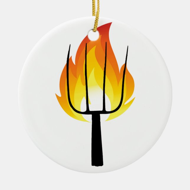 Torch and Pitchfork Ceramic Tree Decoration (Front)