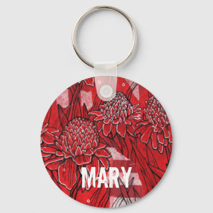 Torch Ginger Lily, Red Flowers Tropical Floral Art Key Ring