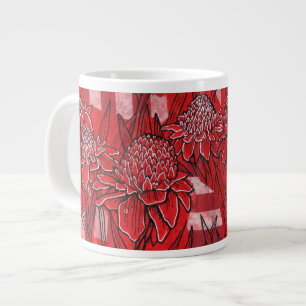 Torch Ginger Lily, Red Flowers Tropical Floral Art Large Coffee Mug