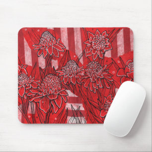 Torch Ginger Lily, Red Flowers Tropical Floral Art Mouse Pad