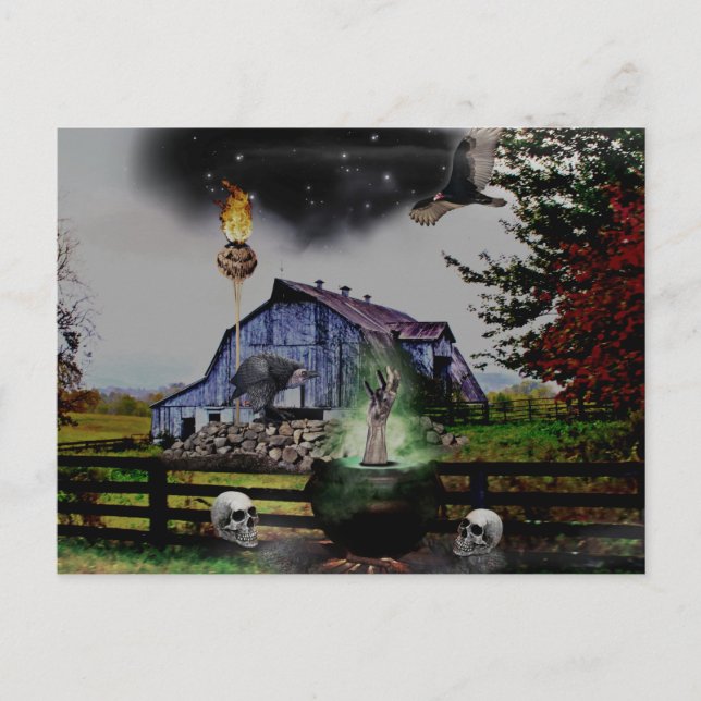 *~* Torch Hand Skulls HALLOWEEN Postcard (Front)