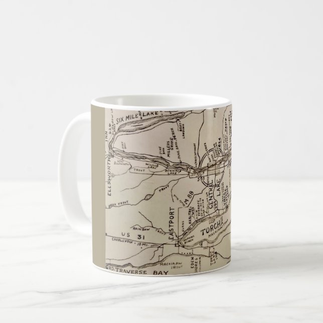 Torch Lake Michigan Vintage Map Coffee Mug (Front Left)