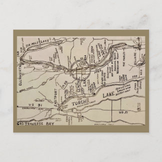 Torch Lake Michigan Vintage Map Postcard