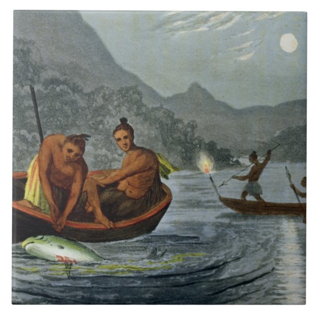 Torch Light Fishing in North America, engraved by Tile (Front)
