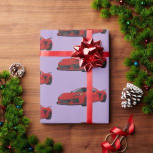 Torch Red C8 Corvette Sports Car Hand Drawn  Wrapping Paper