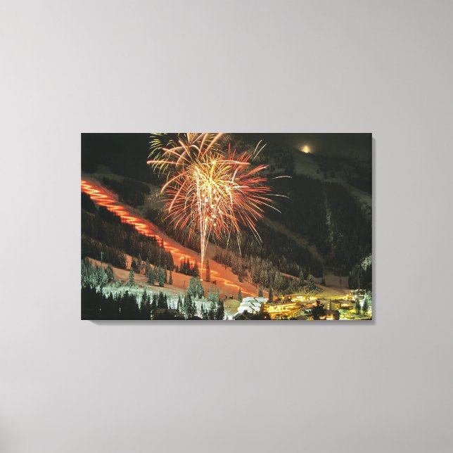 Torchlight parade and fireworks during Winter Canvas Print (Front)