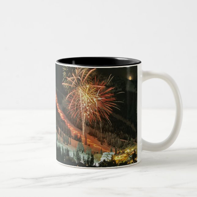 Torchlight parade and fireworks during Winter Two-Tone Coffee Mug (Right)