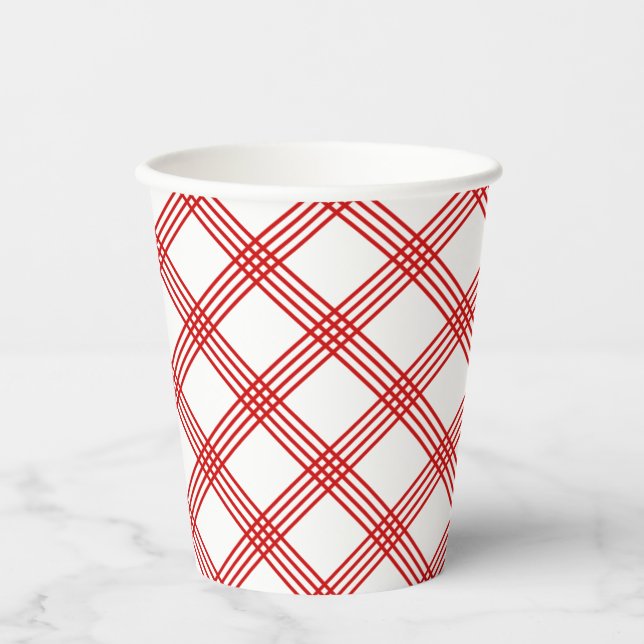 Torchon Plaid Diagonal Red Paper Cup (Front)
