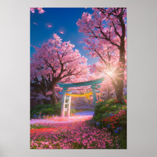 Torii Gate Amidst Cherry Blossom Splendour Poster