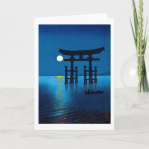 Torii Gate and Full Moon, Koho Shoda, Woodcut Card
