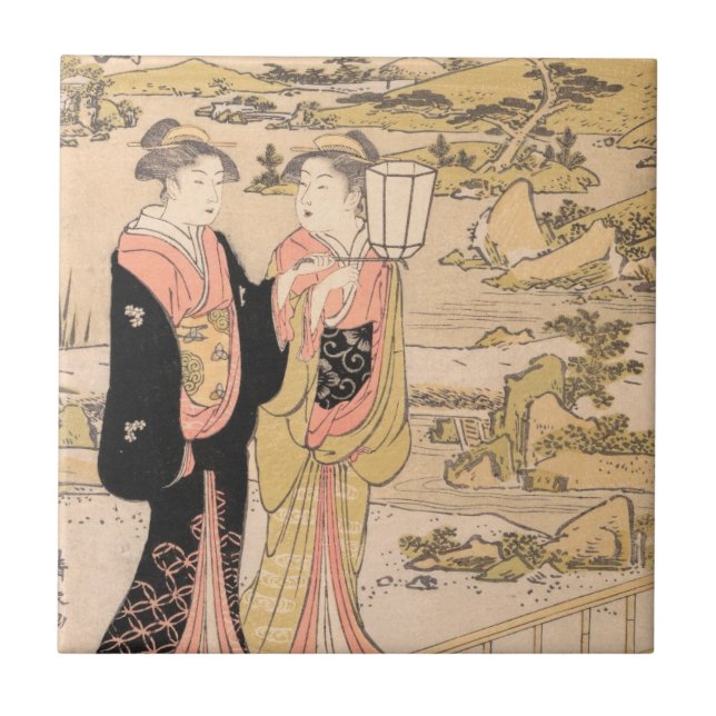 Torii Kiyonaga  Two Women in a Garden japanese art Tile (Front)