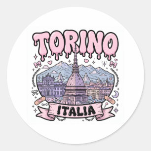 Torino Italia Pink Drippy Yami Kawaii Skyline Classic Round Sticker
