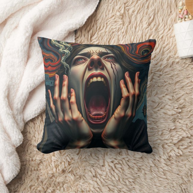 Tormented Woman Haunting Scream Cushion (Blanket)