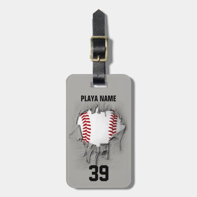 Torn Baseball (white personalised) Luggage Tag (Front Vertical)