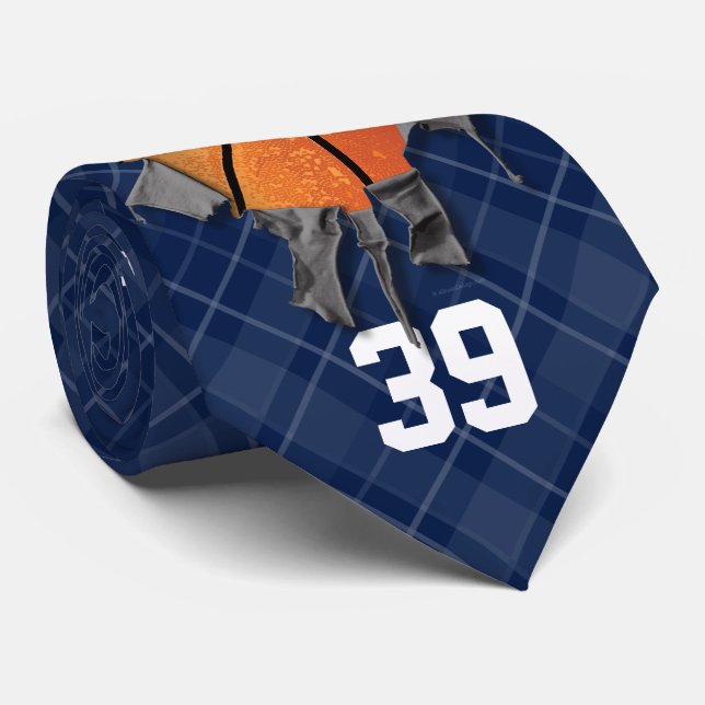 Torn Basketball (dark/personalised) Tie (Rolled)