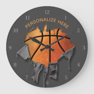 Torn Basketball Large Clock